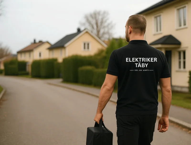 Elektriker Täby på väg till laddboxinstallation i villaområde – trygg elbilsladdning hemma i Täby.