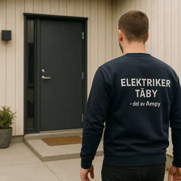 Certifierad elektriker i Täby Elektriker Täby utanför kund villa för att genomföra laddboxinstallation i Täby – snabb och pålitlig service med lokal expertis.