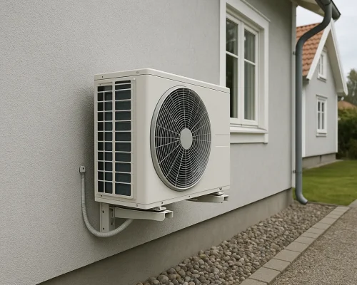 luftvarmepump-installation-taby Installerad luftvärmepump på villa i Täby – energieffektiv uppvärmning utförd av lokala elektriker.