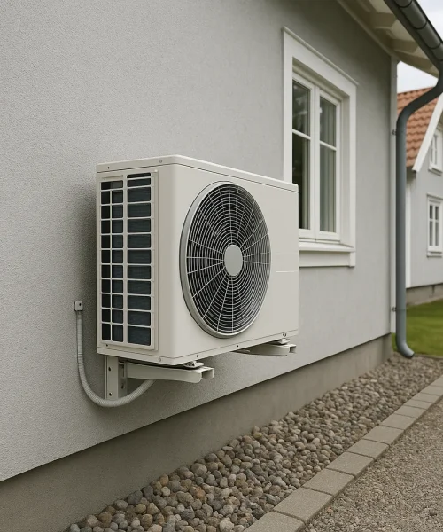 luftvarmepump-installation-taby Installerad luftvärmepump på villa i Täby – energieffektiv uppvärmning utförd av lokala elektriker.