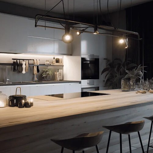Elektriker Viggbyholm 34 Installerade spotlights och LED-belysning i kök i Täby – ljussättning anpassad för funktion och atmosfär.